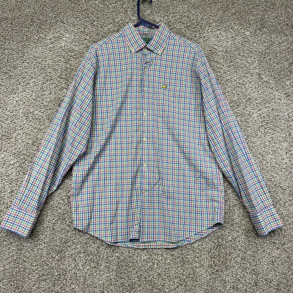 Masters Peter Millar Shirt Men L Long Sleeve Button Up Performance Stretch Nylon